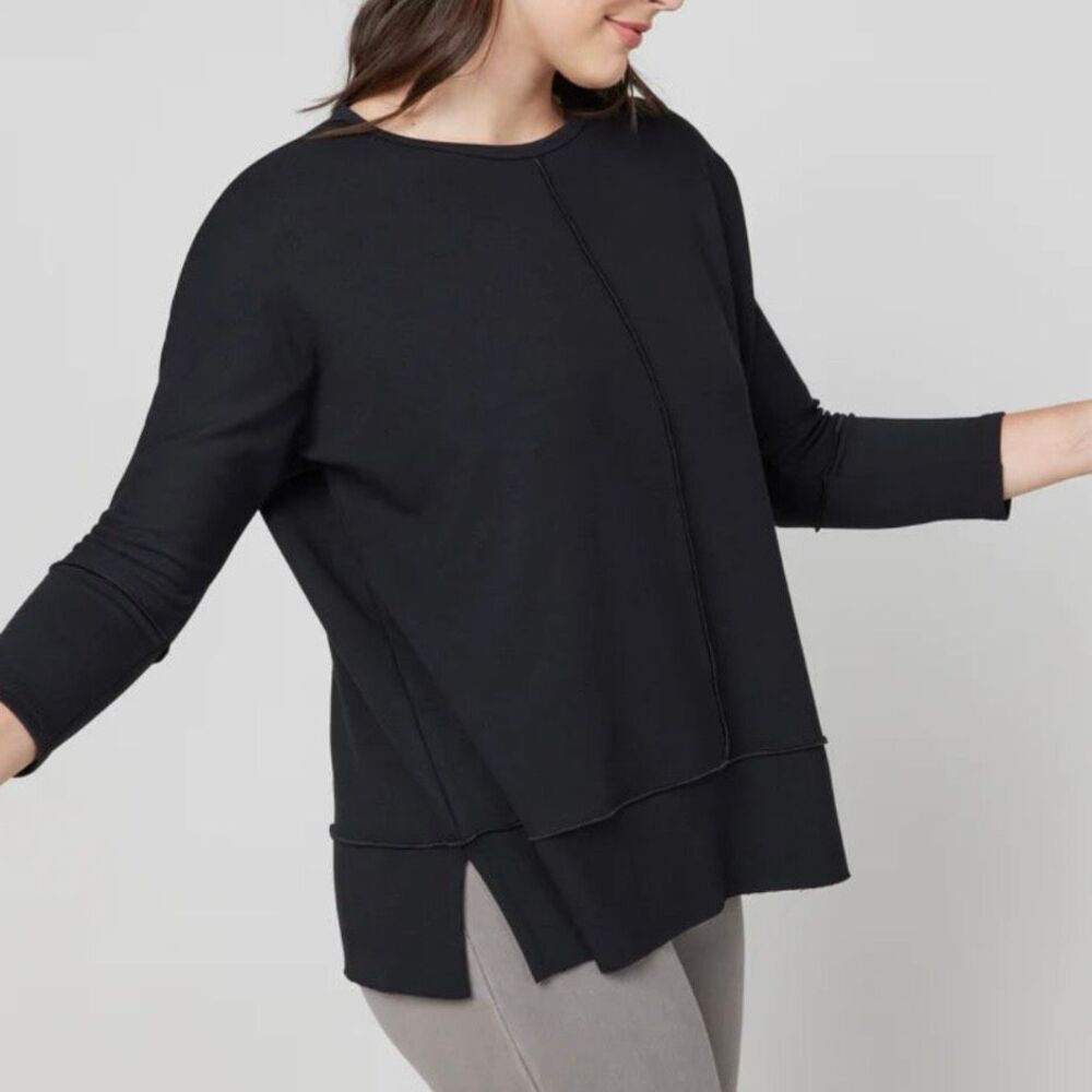 SPANX | Dolman 3/4 Sleeve Sweatshirt Black Dolman Raw Seams Oversized | Small